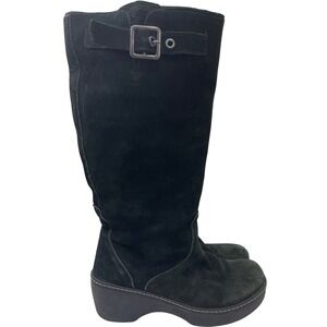 Crocs Cobbler Boots Black Suede Leather‎ Knee High Wedge Womens 9
